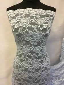 NEW Designer Light Blue 4 Way Stretch Floral Lace Double Scalloped Border Fabric - Picture 1 of 11
