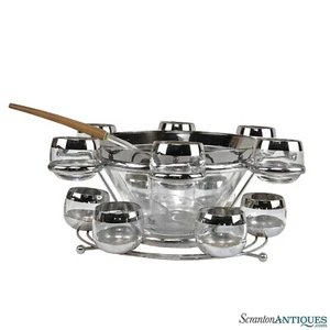 Mid-Century Chrome Lined Punch Bowl & Glasses Serving Set - Picture 1 of 11