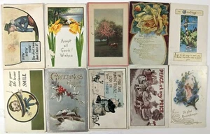 Lot of 10 VTG Postcards 1910s Greetings Floral Humor Antique Victorian Stamps - Picture 1 of 12