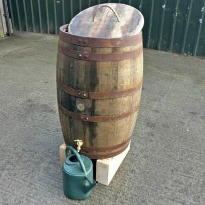 Oak Whiskey Barrel Water Butt 180/225L Lift Off Lid Tap Rain Collector 40/55G - Image 1 of 4