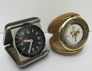 2 x Vintage Wind-up Travel Alarm Clocks - Rhythm (World Times) + Tempora - Picture 1 of 8