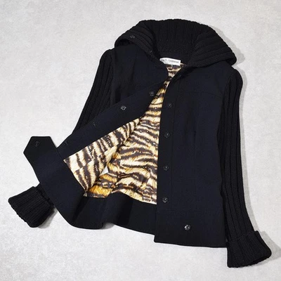 Dolce & Gabbana D&G Rib knit wool Jacket Blouson Coat Women 38 Black Tiger 90s  - Image 1 of 4