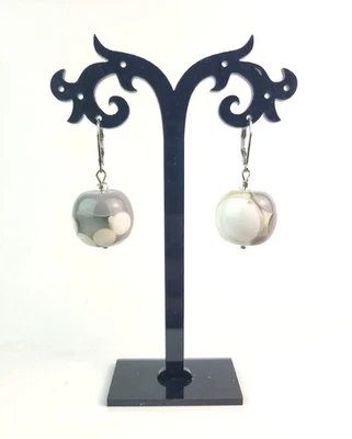 Sobral Petit Boules Bolinhas Gray & White Polka Dots Artist Made Earrings - Image 1 of 4