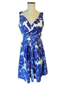 Vestido Suzi Chin For Maggy Boutique Vibrante Floral Azul Blanco Estilo Retro Talla 8 - Imagen 1 de 10