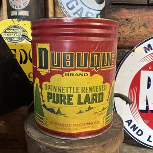 Vintage Dubuque Packing Co Iowa Pure Lard 5 Gal Can No Lid Open Kettle Rendered - Picture 1 of 8