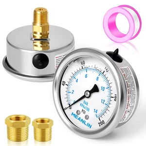 0~200Psi Stainless Steel 1/4" NPT 2.5" FACE DIAL Liquid Filled Pressure Gauge WO - Picture 1 of 12