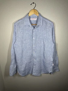 Camisa de lino Orlebar marrón Giles para hombre talla M azul manga larga - Imagen 1 de 13