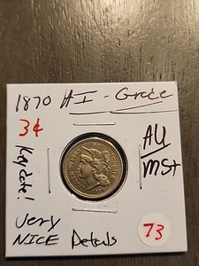 1870 Three Cent Nickel☆☆☆ Choice BU++MS++☆☆ Tough Date. NICE DETAILS!!! - Picture 1 of 4