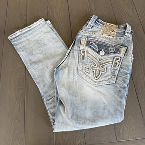 Jeans Rock Revival uomo 34x30 taglio dritto blu premium elasticizzato denim invecchiato - Foto 1 di 23