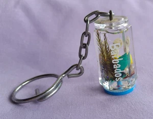 Small Plastic Bottle with Shells etc Barbados Souvenir Ring Key Fob #1 - Foto 1 di 2