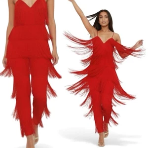 Sexy Satin-Overall PLT rot Größe 4/6 SM HÜFT 8" FRANSEN Salsa Club Silvester Party - Bild 1 von 8