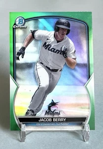Jacob Berry 2023 Bowman Chrome #BCP-243 rifrattore verde #/99 Miami Marlins - Foto 1 di 4