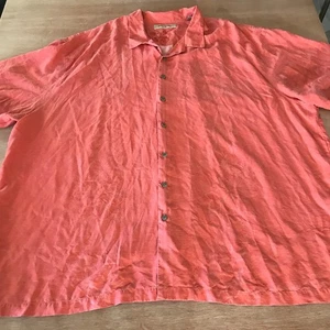 Tommy Bahama 100% Silk Hawaiian Shirt Men 4XB Salmon Pink Floral Button Up - Picture 1 of 12