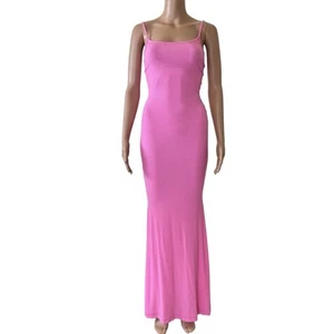 Skims weiches Lounge langes Schlupfkleid rosa Gr. M Maxi gerippt bequem Stretch - Bild 1 von 7