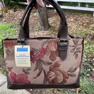 Dockers women's purse floral handbag crossbody brown zip small new with tags - Picture 1 of 10