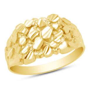 Men's / Ladies Nugget Style Band Ring Solid 10K Gold Yellow / White / Rose