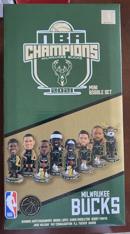 Milwaukee Bucks 2021 NBA Champions Mini Bobbleheads Boxed Set Cover
