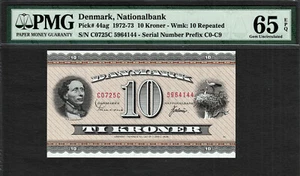 Denmark 10 Kroner 1972 Pick-44ag GEM UNC PMG 65 EPQ - Picture 1 of 2