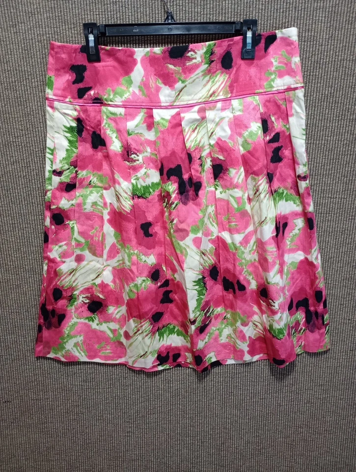 Sharagano 裙子女式 14 粉色白色花卉褶饰喇叭宽腰带 — 第 1/4 张图片