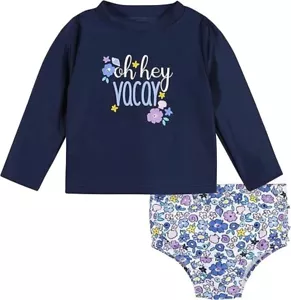 Gerber Baby Girls' Baby Toddler Long Sleeved Rashguard Swim Bathing Suit Set 0-3 - Picture 1 of 7