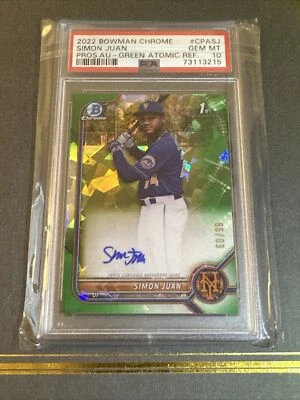 SIMON JUAN 2022 BOWMAN 1st  CHROME GREEN ATOMIC REFRACTOR AUTO 60 / 99 PSA 10 - Image 1 of 4