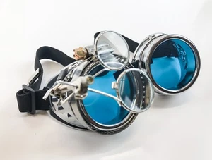 Steampunk Goggles Crazy GCG Burning man Cosplay Costume Mad Scientist 16X Blue - Picture 1 of 2