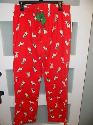 Pantalones de pijama de franela roja Bulldogs franceses Navidad azul marino antiguo talla S para mujer NUEVO Foto 1 de 3