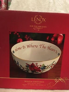 LENOX WINTER GREETINGS 7" BOWL HOME IS WHERE THE HEART IS CARDINAL - Picture 1 of 4