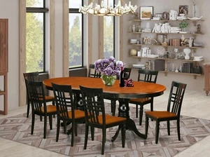 9pc Dining Set Plainville oval pedestal table + 8 Logan chairs black and cherry - Picture 1 of 12