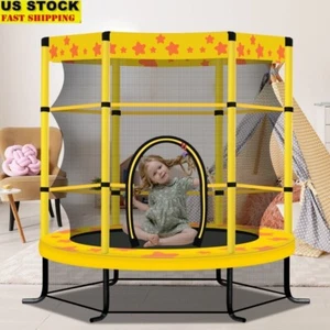 Kids Trampoline W/ Safety Enclosure Padded Frame Star Pattern Indoor Outdoor Fun - Picture 1 of 11