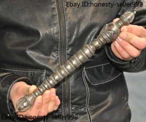13.2"Tibet temple Meteorite iron Skull Vajra Dorje Phurpa Exorcism Talisman faqi - Picture 1 of 9