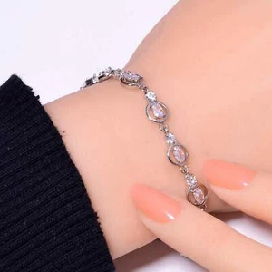 White Topaz & Cubic Zirconia 925 Sterling Silver Tennis Bracelet 8.99" B97306922 - Picture 1 of 5