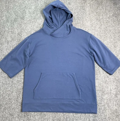 Moletom com capuz J Jill Fit feminino tamanho pequeno manga curta azul mistura de algodão - Imagem 1 de 4