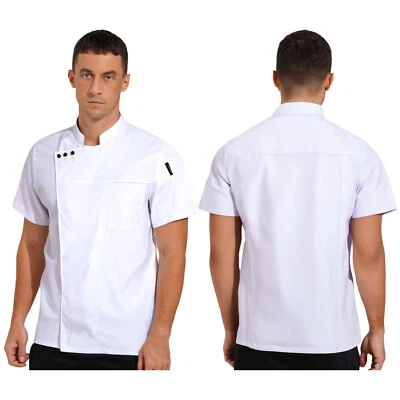 Unisex Men Women Tops Stand Collar Jacket Short Sleeve Coat Cake Work Canteen - Image 1 of 4