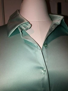 NWOT WOLFORD robin blue mint silky button down collar shirt blouse business EU40 - Picture 1 of 9