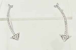 Solid 925 Sterling Silver Sparkling 1" Curved Arrow Cuff Earrings, 26mm X 8mm - Picture 1 of 5