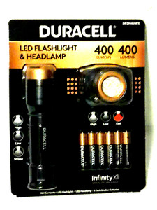DURACELL LED FLASHLIGHT + HEADLAMP COMBO + BATTERIES CAMPING,HIKING BIKING  NEW