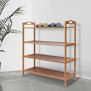 Bamboo Shoe Shelf 4 Tier Wood Entryway Storage Rack Shoe Display Organizer - Picture 1 of 12