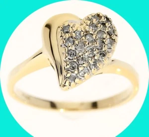 Diamond Filigree Heart Ring 14K Yellow Gold  .20CT  Size 6 1/4 - Picture 1 of 8