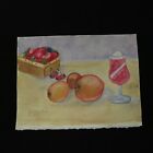 Vintage 90's Watercolor Painting Unframed Signed Fruit Strawberries Still Life