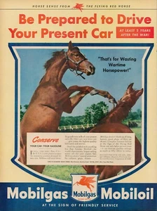 1944 Gas Oil Mobile Mobilgas 1940s Vintage Print Ad Mobiloil Horses Wartime Powe - Picture 1 of 9