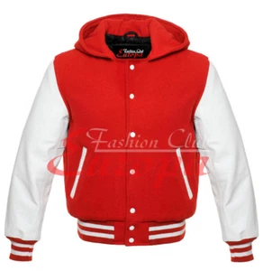 Sudadera con capucha unisex de lana Letterman College Varsity con mangas de cuero blanco real XS-7XL - Imagen 1 de 12
