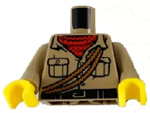 LEGO New Dark Tan Minifigure Torso Black Belt Buckle Rope Red Scarf Pockets D359 - Picture 1 of 4