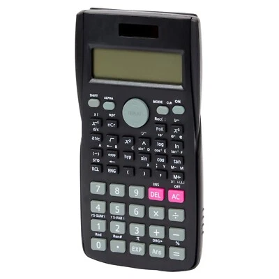 MARKENLOS Taschenrechner Wissenschaftlich 249 Funktionen 2-Zeilen Solar Akku Schwarz NEU