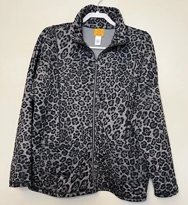 Ruby Rd black and grey leopard print quilted jacket shacket zip up women's Large - Image 1 of 4