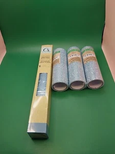 Crafters Square Blue FLOCKED Ribbon 6in &Vinyl Paper Perm Glitter Paper, Lot - Picture 1 of 5