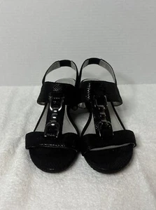 ANNE KLEIN BLACK WEDGE COMFORT SANDALS SIZE 6.5 M - Picture 1 of 12