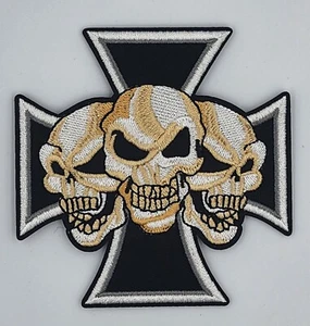 SKULLS CROSS Biker Harley Davidson Vest Embroidered Patch Iron Sew On - Picture 1 of 3