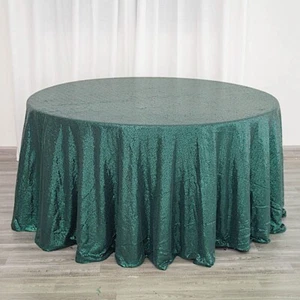 Hunter Green Sequined 120" ROUND TABLECLOTH Designer Wedding Catering Linens - Picture 1 of 10