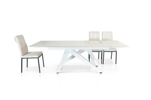 Dining Table Extensible Plan White Glass Modern Base Metal Design - Picture 1 of 7